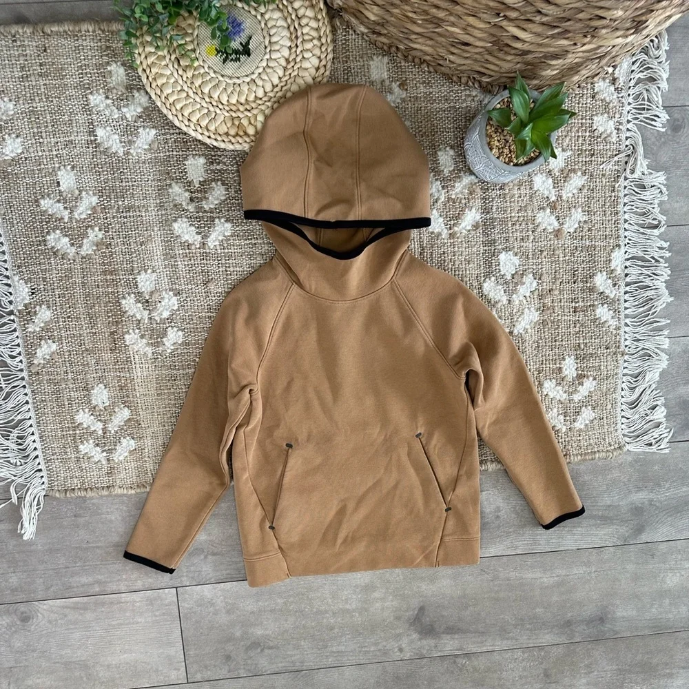 Old Navy Boy’s Active Dynamic Fleece Tan Hoodie Sweatshirt with Black Trim